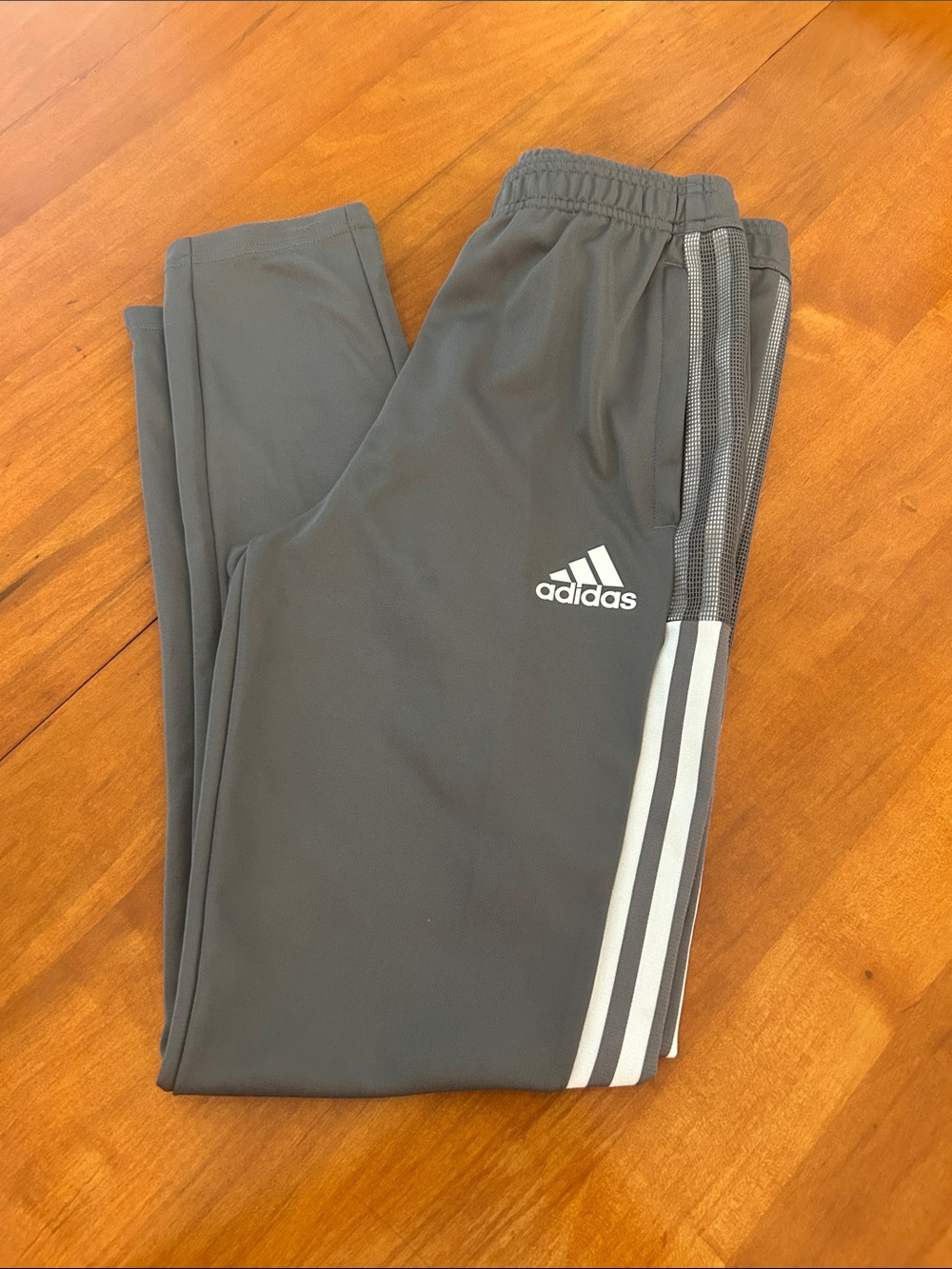 adidas boys athletic pants Gray with White Stripes Size L